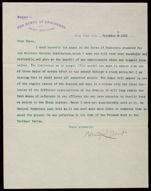 Henry L. Abbot to Thomas Lincoln Casey, November 11, 1893 (1)