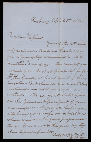 Charles Briggs to Thomas Lincoln Casey, April 23, 1856