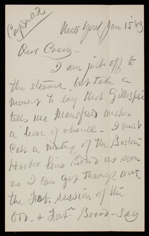 [Henry] L. Abbot to Thomas Lincoln Casey, January 15, 1889