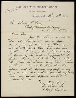 William L. Sibert to Thomas Lincoln Casey, August 6, 1894