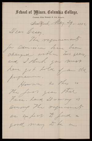 [William] P. Trowbridge to Thomas Lincoln Casey, May 29, 1882