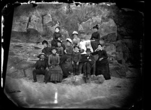 Group portrait against a cliff