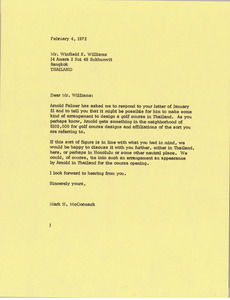 Letter from Mark H. McCormack to Winfield S. Williams