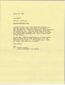 Memorandum from Judith A. Chilcote to Jim Bukata