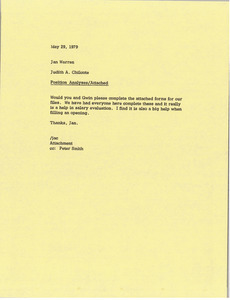 Memorandum from Judy A. Chilcote to Jan Warren