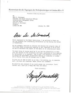 Letter from Sonja Bernadotte to Mark H. McCormack