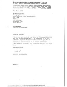 Letter from Mark H. McCormack to Robin Binckes