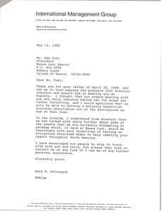 Letter from Mark H. McCormack to Max Yuki