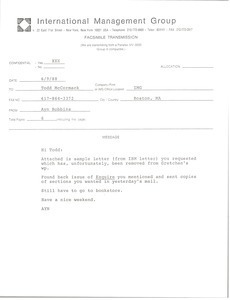 Fax from Ayn Robbins to Todd McCormack