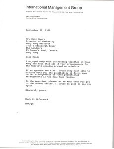 Letter from Mark H. McCormack to Kent Maury