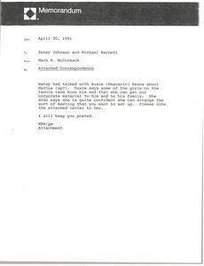 Memorandum from Mark H. McCormack to Peter Johnson and Michael Barnett