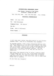 Fax from Mark H. McCormack to Todd McCormack