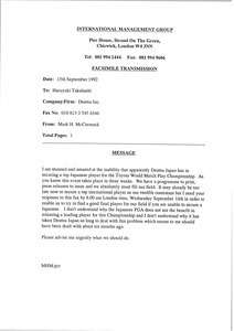 Fax from Mark H. McCormack to Haruyuki Takahashi