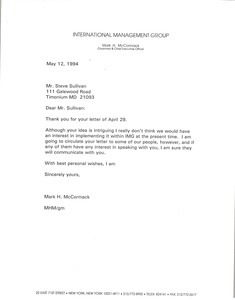 Letter from Mark H. McCormack to Steve Sullivan