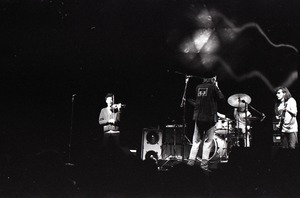 Hot Tuna concert: Band in performance on stage: Papa John Creach (violin), Will Scarlett (harmonica), Jorma Kaukonen (guitar)