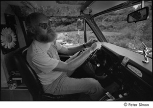 Ram Dass in his van: Ram Dass in the driver's seat