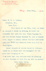 Letter from Edward H. Morris to W. E. B. Du Bois