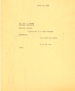 Letter from W. E. B. Du Bois to Art. J. Koznek