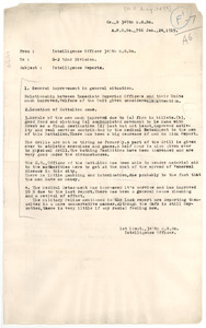 Memorandum from Three Hundred Forty Ninth Intelligence Officer to Ninety Second Infantry Division
