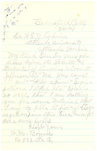 Letter from W. M. Bonner to W. E. B. Du Bois