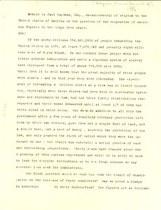 Memoir from W. E. B. Du Bois to Paul Hageman, Consul-General of Belgium to the United States of America