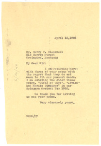 Letter from W. E. B. Du Bois to Harry F. Blackwell