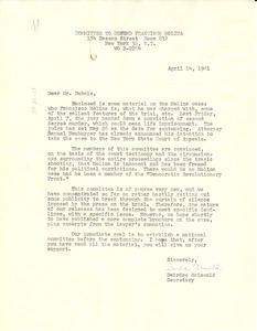 Letter from Committee to Defend Francisco Molina to W. E. B. Du Bois