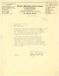 Letter from Phyllis Wheatley Social Center to W. E. B. Du Bois