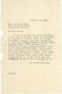 Letter from W. E. B. Du Bois to Mrs. R. L. Grigsby