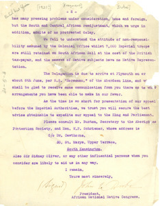 Letter from John L. Dube to W. E. B. Du Bois [fragment]
