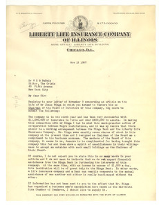 Letter from Liberty Life Insurance Company of Illinois to W. E. B. Du Bois [fragment]