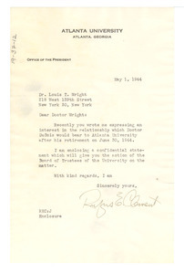 Letter from Rufus E. Clement to Louis T. Wright