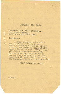 Letter from W. E. B. Du Bois to Bachrach Photographers