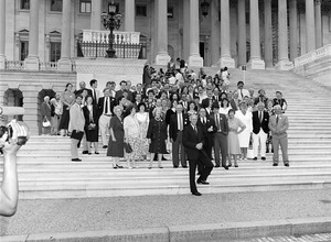 Congressman John W. Olver (center) on the steps of the United States Capitol building on the day of his swearing in as U.S. Representative for the 1st District, Massachusetts