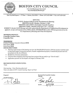 Committee on Economic Development and Planning meeting minutes, February 2, 2009