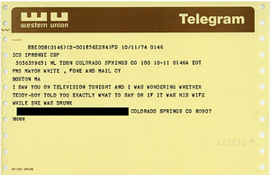 Telegram from Colorado Springs, Colorado resident to Mayor Kevin H. White