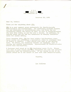 Correspondence Between Lou Sullivan and Marie Keller (November-December 1990)