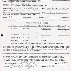 Form to reserve kiosks and tables for the Festival Puertorriqueño de Massachusetts, filled out by Roberto Reyes