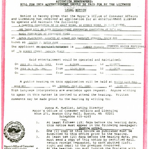 Faxes from Juan Lopez to Argentina Arias containing a license papers for Festival Puertorriqueño 1993