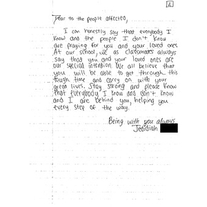 Letter from a student at Christian Brothers Academy (Syracuse, New York)