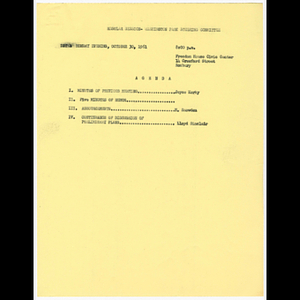 Agenda of Washington Park Steering Committee meeting held on October 30, 1961