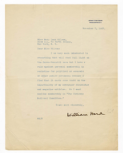 Letter from Mary Lena Wilson to William Hard, November 7, 1927