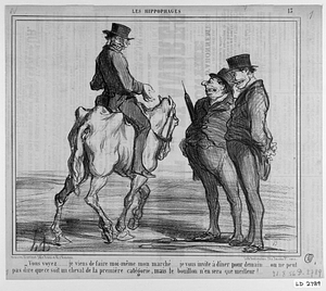 - Vous voyez..... je viens de faire moi-même mon marché..... je vous invite à dîner pour demain..... on ne peut pas dire que ce soit un cheval de la première catégorie, mais le bouillon n'en sera que meilleur!...