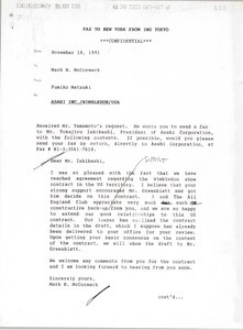 Fax from Fumiko Matsuki to Mark H. McCormack