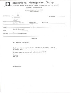 Fax from Mark H. McCormack to Alastair Johnston