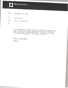 Memorandum from Mark H. McCormack to Peter Kuhn