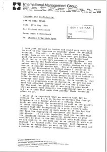 Fax from Mark H. McCormack to Michael Bonallack