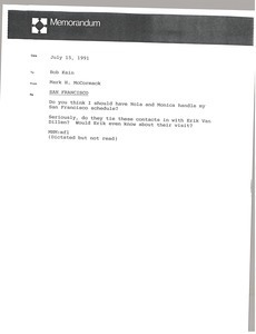 Memorandum from Mark H. McCormack to Bob Kain