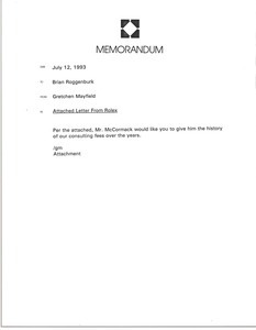 Memorandum from Gretchen Mayfield to Brian Roggenburk