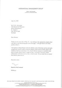 Letter from Mark H. McCormack to Ronnie Alexander